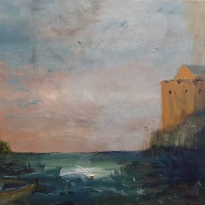 Castle and Boats- Tableaux style oil painting